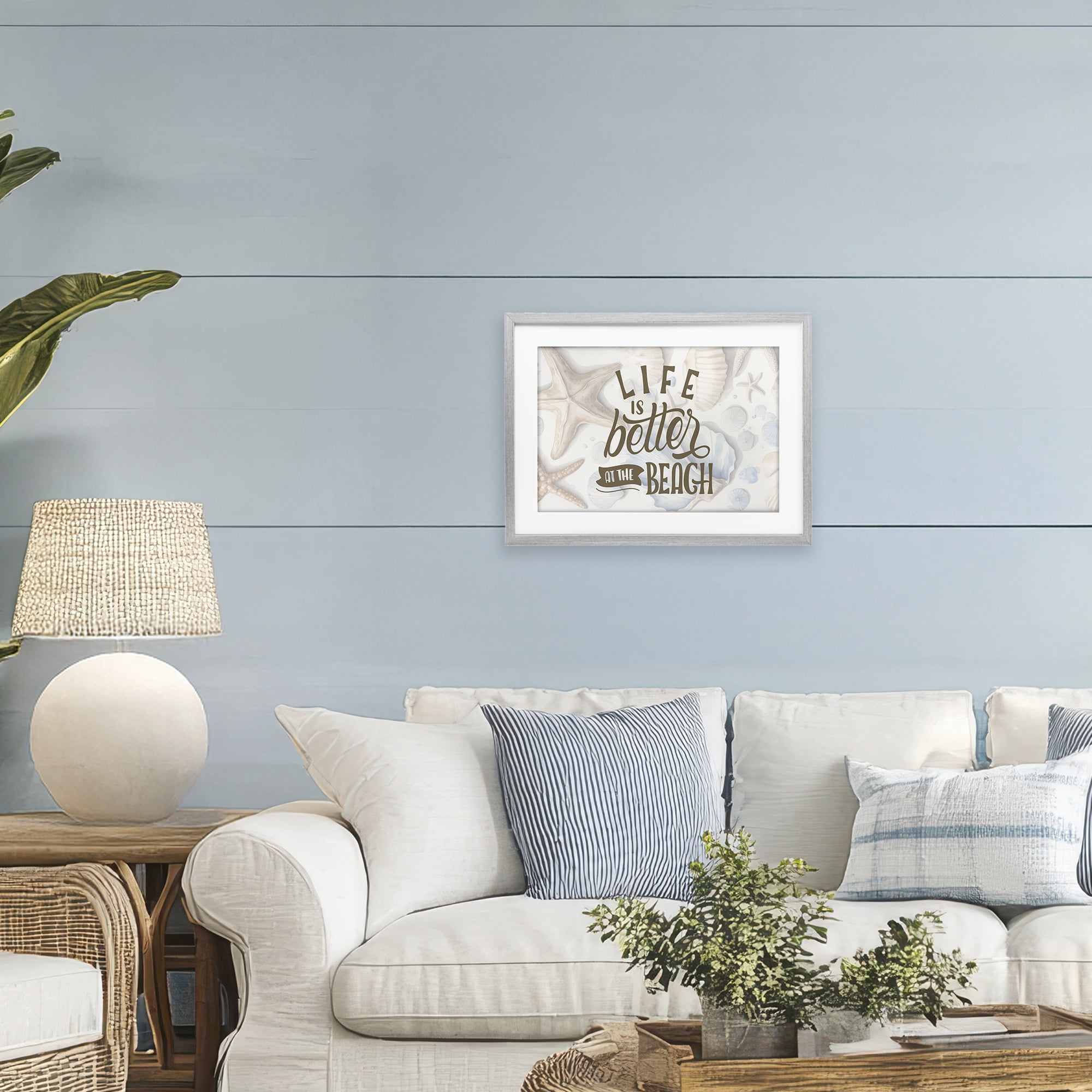 Stupell Industries Better At Beach Seashells Gray Framed Print Under Glass, design by Kim Allen