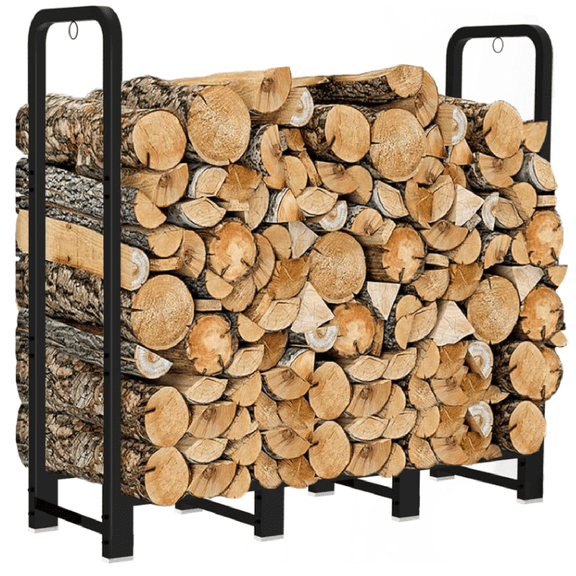 Firewood Rack Stand 4ft Heavy Duty Logs Holder for Outdoor Indoor Fireplace Metal Wood Pile Storage Stacker Organizer, Matte Black
