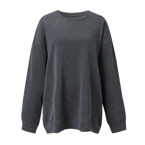 Pimfylm Womens Oversized Sweatshirts Hoodies Fleece Crewneck Sweaters Casual Tops Comfy Fall Fashion Outfits Winter Clothes 2025 Dark Gray, M