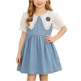 thumbnail image 2 of Fengqque Girls Ruffled Peter Pan Collar Denim Dress Puff Short Sleeves Partial Front Buttons A-Line Casual Dress Light Blue-A 18-24 Months, 2 of 8