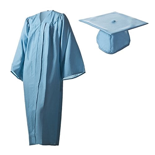 Academic Graduation Cap and Gown Matte Light Blue Size 36 (4'2"-4'5")