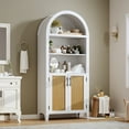 thumbnail image 5 of 5-Tier Arched Bookcase, Bookshelf with Rattan Door & Adjustable Shelves, Home Office Shelf Storage Organizer, Floor Standing Display Storage Shelves, Modern Bookcase for Bedroom/Living Room, 5 of 8