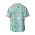 thumbnail image 6 of PAYOHTO Flamingo&Green Leaves Pattern Mens Hawaiian Casual Short-sleeved Shirt Tropical Summer Beach Button Down Shirts, 6 of 7