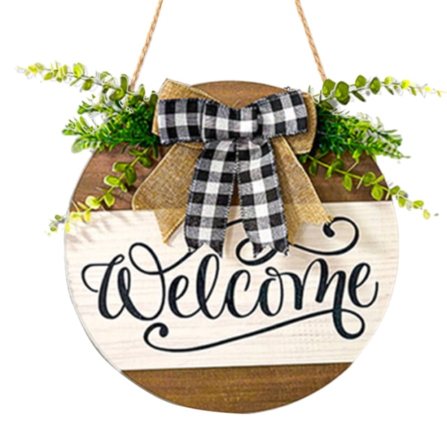 Cartel De Bienvenida De Madera Placa Redonda Para Colgar En El Jardín Con Diseño Vegetal 30 Cm (12) Puerta Principal Decoración Para Colgar En La Pared Del Porche, Patio Y Uso En Interiores