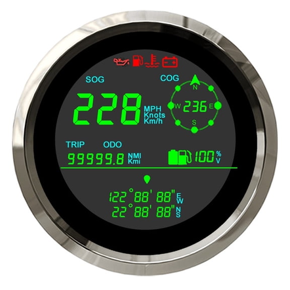 Unversal Boat GPS Speedometer Gauge Digital Odometer Mph Knots Km Unit With Fuel Level Display Speedometer For Motorcycle 12/24V ,Easy to Install