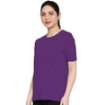 thumbnail image 4 of eloria Women's T-Shirt Round Neck Solid Color Plain Half Sleeve T-Shirt Color: Violet | Size: M, 4 of 7