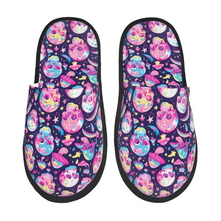 Balery Skull mushroom colorful cute Slient Indoor Furry Fleece Comfort House Shoes Soft Non-Slip Home Shoes Cotton slippers House Slippers-- Medium