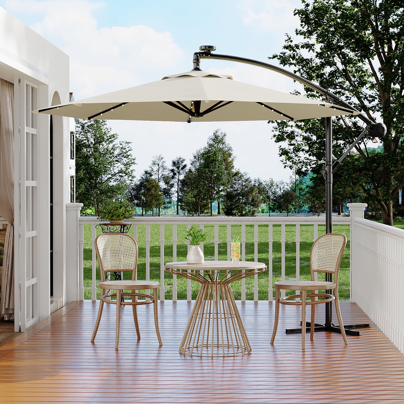Wildbreak 10 ft Offset Hanging Market Patio Umbrella, with Solar LED, Easy Tilt Adjustment, Off-white