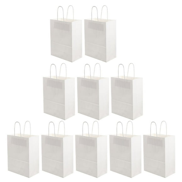 FUTUREORYY 10Pcs White Paper Hand Bags with Handles Designed for Food Packaging and Storage