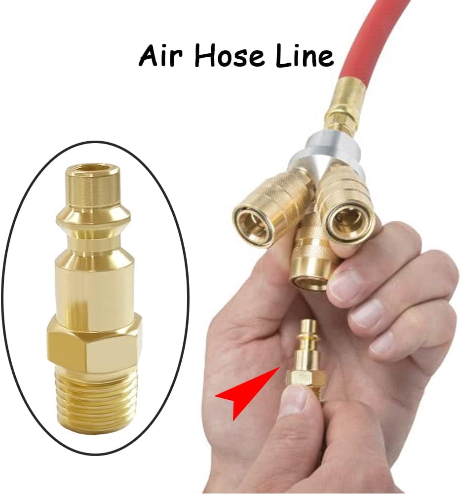 MKEUDQ-6PCS Brass 1/8 Inch NPT Male Industrial Air Hose Quick Connect Plug Air Compressor Pneumatic Coupler Fitting Adapter