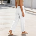 thumbnail image 4 of Womens Spring Summer Soft Flowy High Waist Pull On Straight Wide Leg Stretch Drape Dress Pants with Button White, 4 of 7