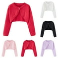thumbnail image 4 of Odeerbi Toddler Girls Bolero Cardigan Cropped Shrugs Knit Cover Up Kids Baby Fashion Cute Solid Color Long Sleeve Thin Style Button Cardigan Sweater Toddler Clothes Black, 4 of 4
