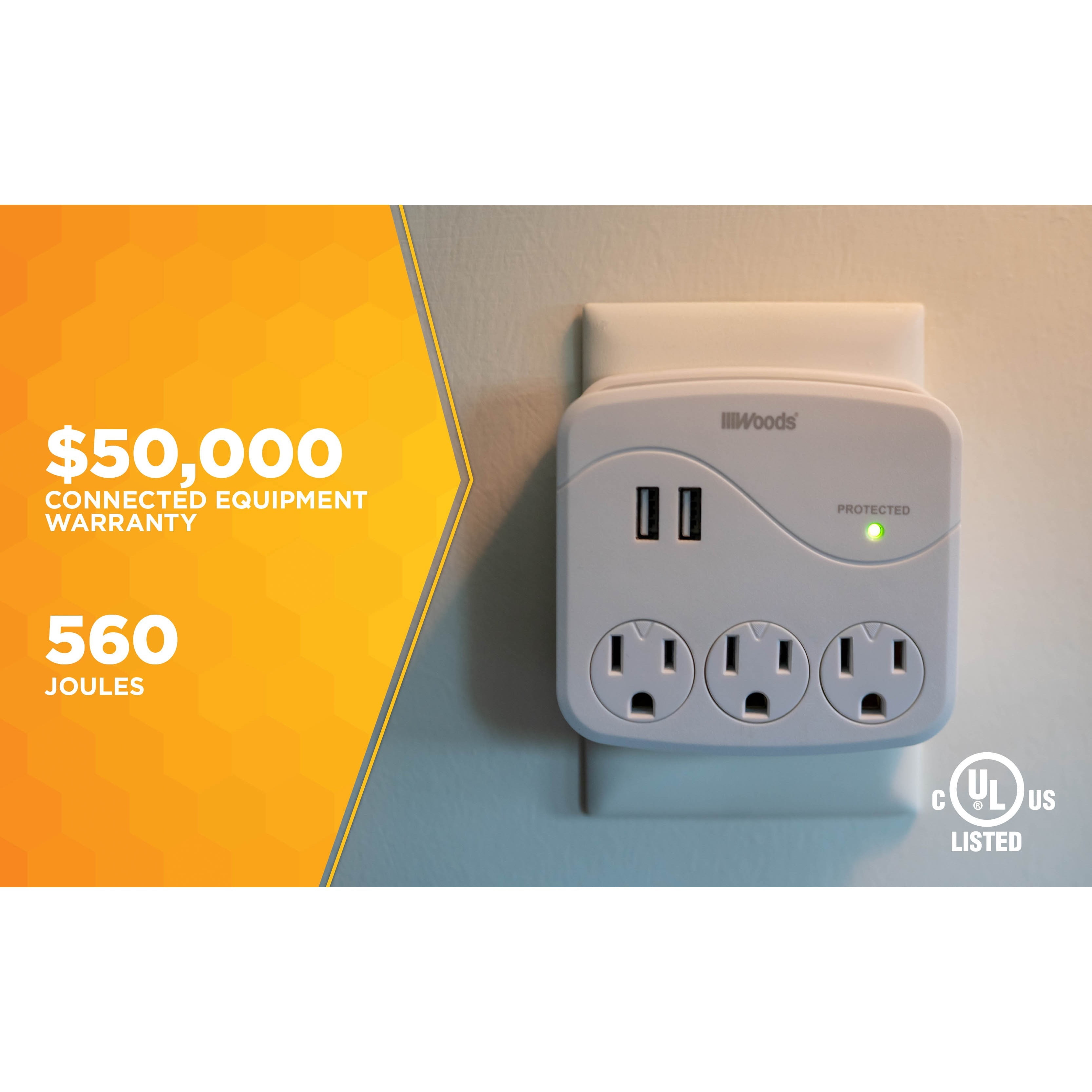 Woods 41029 3 Outlet USB Surge Protector