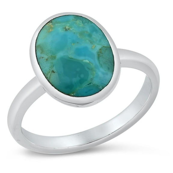 Large Boho Simulated Turquoise Ring .925 Sterling Silver Band Blue CZ Jewelry Female Size 13