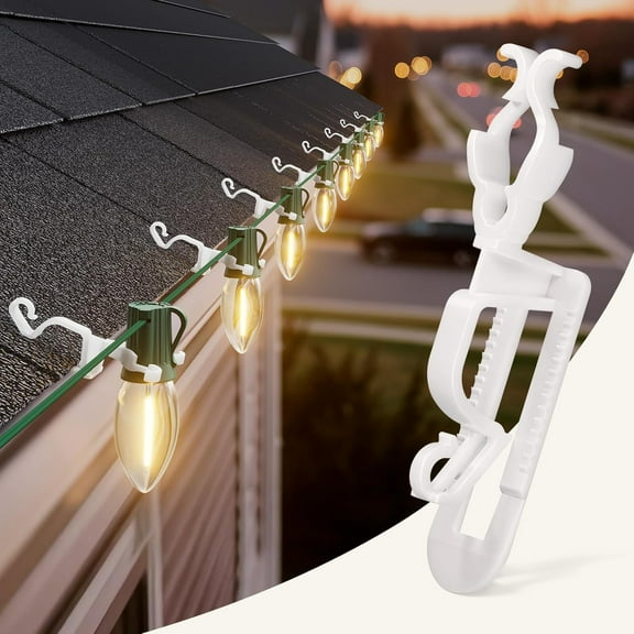 Universal Christmas Lights Shingle Clips, 200 Count All in One Gutter Clips, Shatterproof All Purpose Shingle Clips for C7/E12, C9/E17, Mini String Lights, Rope Lights, Outdoor Christmas Decorations