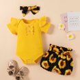 thumbnail image 2 of Penkiiy Toddler Baby Girls Badge Buttoned Top Sunflower Shorts Headdress Clothes Suit Tutu Dresses for Toddler Girls 18-24 Months Yellow On Sale, 2 of 9
