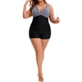 thumbnail image 5 of Agnes Orinda Women's Plus Size 2 Piece Bathing Suit Ruched Tankini Top Tummy Control Push Up Beach Pool Swimwear Set with Board Shorts 1X Stripe, 5 of 8