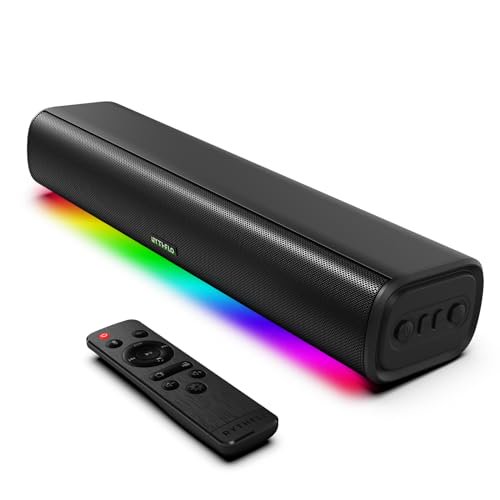 Barras de sonido para TV de 16 pulgadas, barra de sonido cinematográfica para TV con graves impactantes, luces dinámicas y control remoto, montaje en pared, altavoces de barra de sonido Bluetooth para