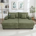 thumbnail image 5 of 75.5" Double Chaise Lounge with Adjustable Backrest, Sleeper Sofa Bed with Cup Holders, Phone Holder and Armrest Storage, Corduroy Loveseat Sofa for Living Room, Green, 5 of 10
