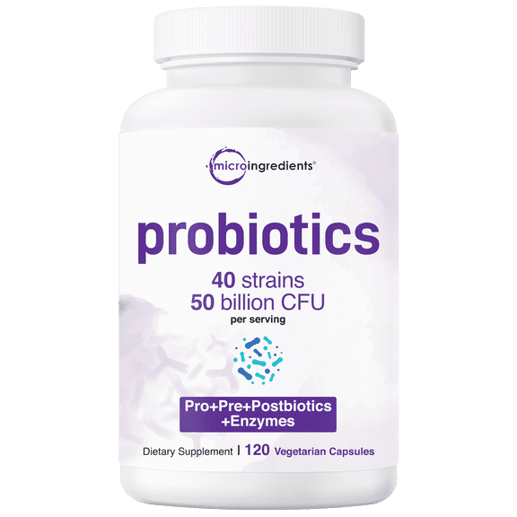 Micro Ingredients Daily Probiotics 50 Billion CFU, 120 Vegetarian Capsules | 4-in-1 with Prebiotics, Postbiotics, & Digestive Enzymes | Digestive & Gut Health Support
