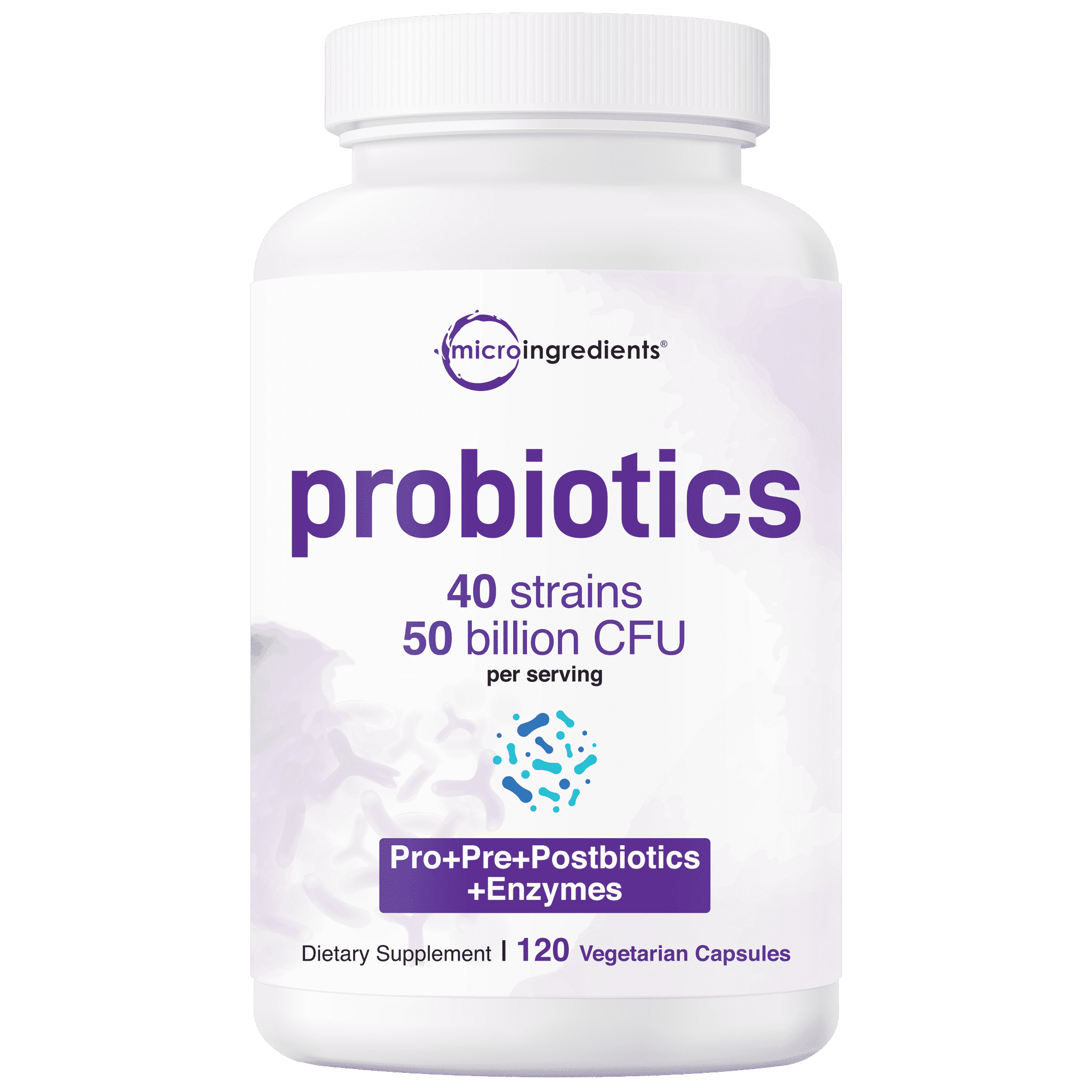 Micro Ingredients Daily Probiotics 50 Billion CFU, 120 Vegetarian Capsules | 4-in-1 with Prebiotics, Postbiotics, & Digestive Enzymes | Digestive & Gut Health Support