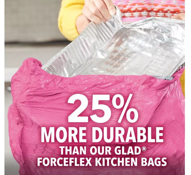 Glad ForceFlex MaxStrength Tall Kitchen Drawstring Pink Trash Bags - Cherry Blossom - 13 Gallon Count 90ct