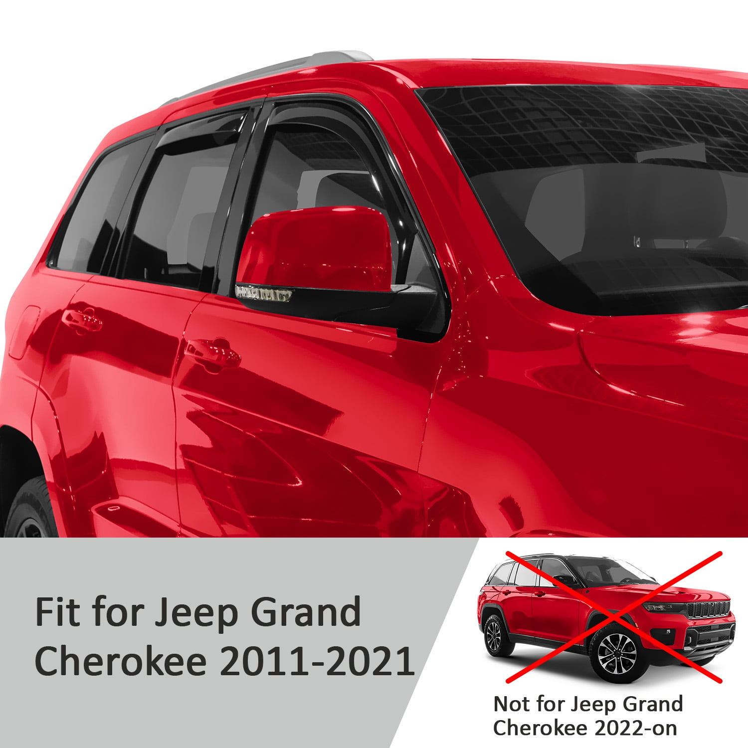 Voron Glass in-Channel Extra Durable Rain Guards for Jeep Grand Cherokee 2011-2021, Window Deflectors, Vent Window Visors, 4 Pieces - 220125