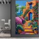 thumbnail image 5 of Lienzo canvas decorativo casa adobe mexicana color naranja con puertas azules, cactus y buganvilias, arte paisaje sudwest para sala y comedor., 5 of 7