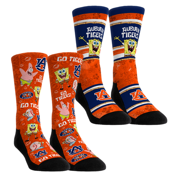 Unisex Rock Em Socks Auburn Tigers SpongeBob SquarePants Two-Pack Crew Socks Set