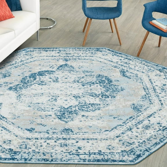 Unique Loom Sofia Collection Area Rug - Salle Garnier (6' Octagon Blue/Ivory)
