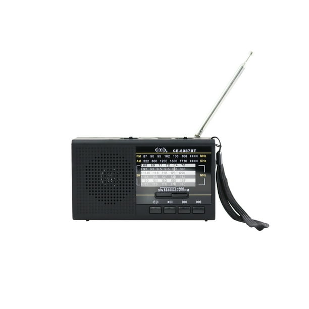 Radio Portátil Am y FM, Utiliza 2 Pilas AA, con Bocina Altavoz, con Antena Ajustable con Banda Lampara LED Recargable