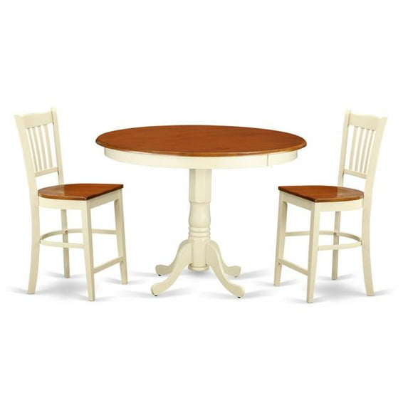 Counter Height Dining Top Table & 2 Bar Stools, White Finish