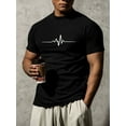 thumbnail image 1 of Camiseta de cuello alto con estampado de ECG de corte entallado para hombre de MBDMBD: informal, de mezcla de poliéster elástica, lavable a máquina, perfecta para el verano., 1 of 5