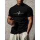 thumbnail image 1 of Camiseta de cuello alto con estampado de ECG de corte entallado para hombre de MBDMBD: informal, de mezcla de poliéster elástica, lavable a máquina, perfecta para el verano., 1 of 5