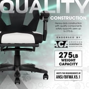 Gamer Gear Gaming Office Chair with Extendable Leg Rest, White and Black Fabric Upholstery