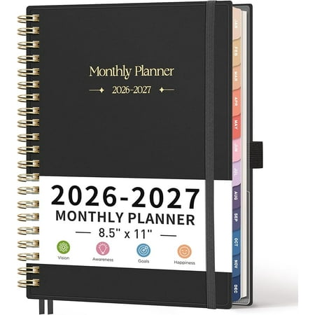 2026-2027 Monthly Planner, Jan 2026 - Dec 2027, Agenda, Calendar, 24 Month Tabs, Flexible Plastic Cover, A5 Planner