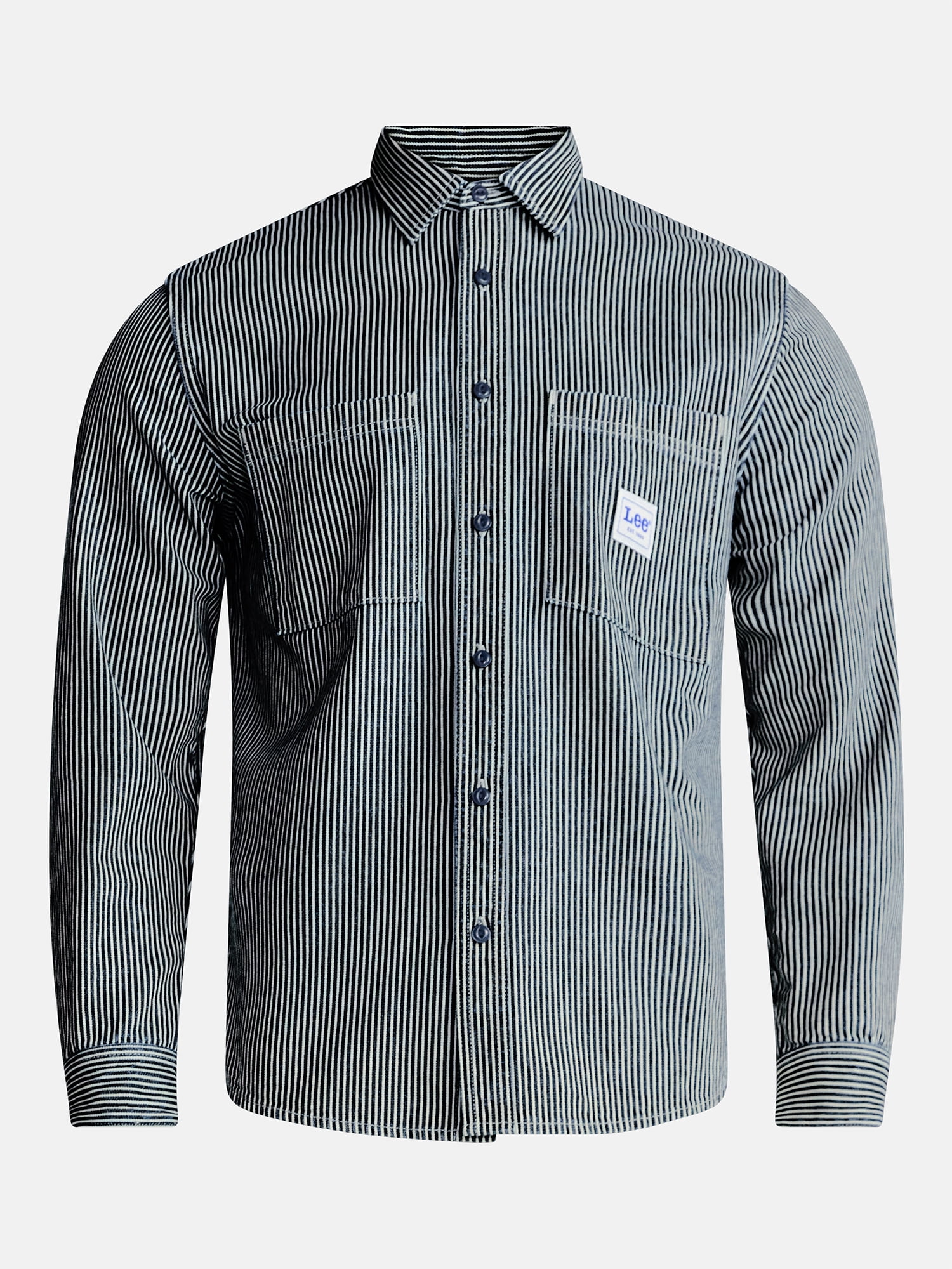 Kacey Lee Men's Workwear Striped Denim Shirt with Long Sleeves, Sizes S-2XL
