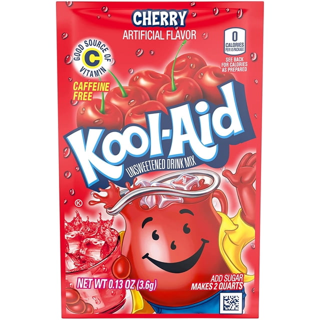 Kool-Aid Cherry mezcla de bebida suave sin endulzar, sobres de 0.13 onzas (paquete de 48)