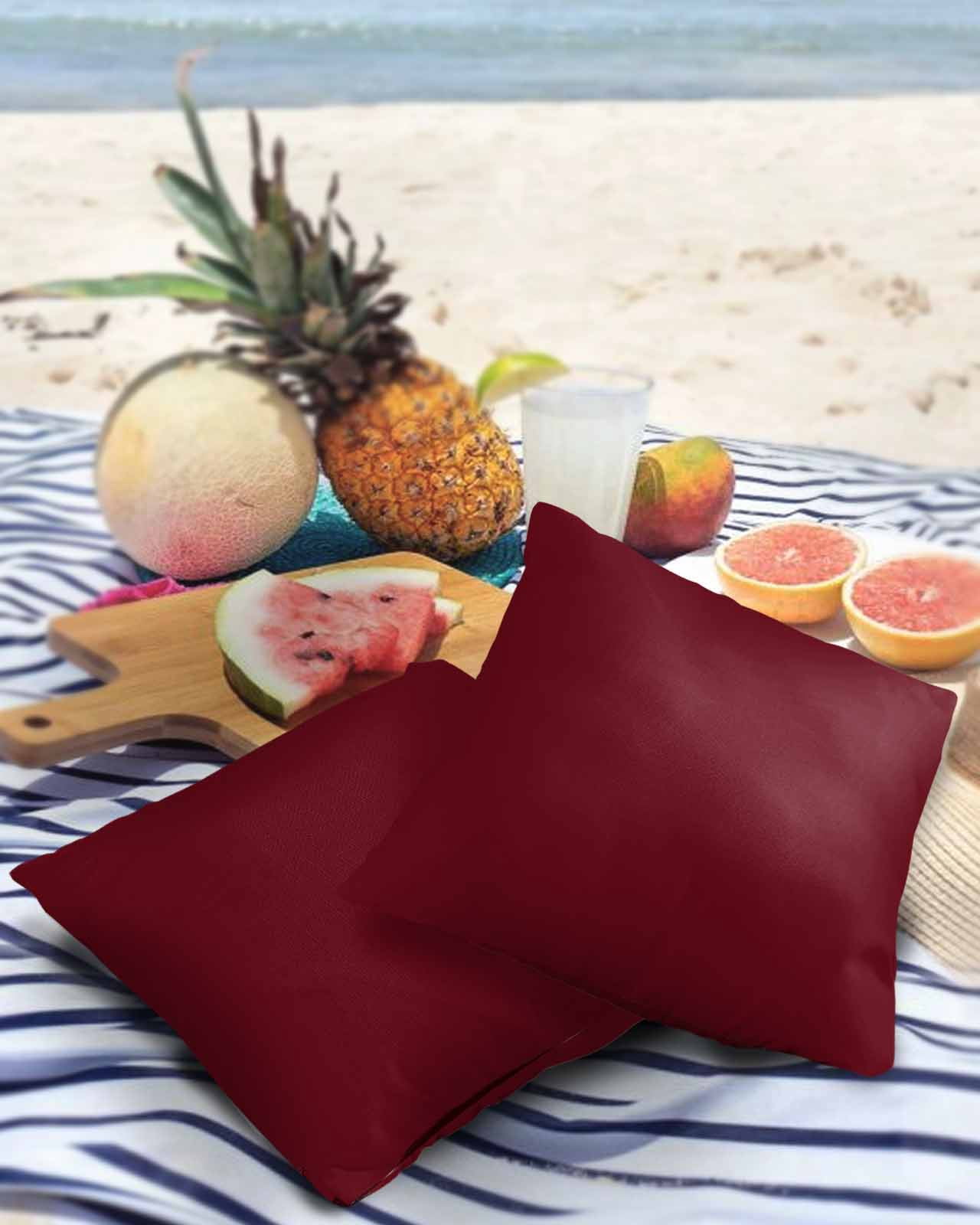 Minimalist Art Burgundy Red Color Outdoor Pillow Covers Waterproof Throw Pillow Cover 18x18in Set of 2,Square Decorative Pillowcases Cushion Case for Patio Sofa Couch,Solid Pure Dark Maroon