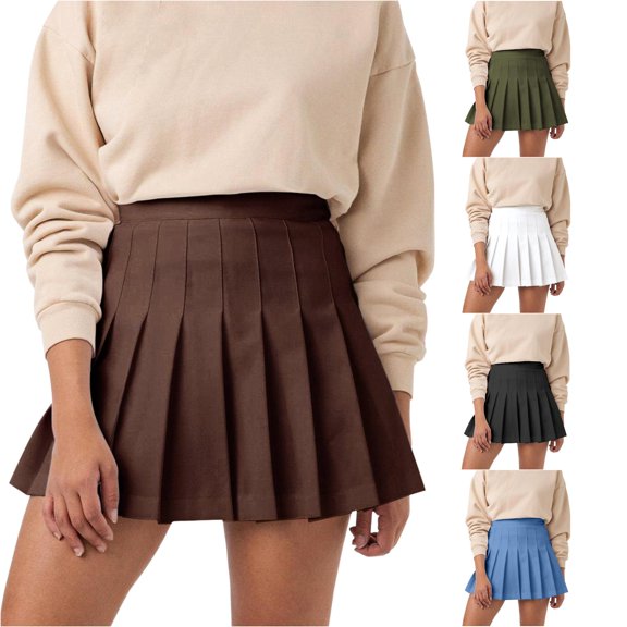 Womens Girl High Waisted Pleated Tennis Skirt School A Line Skater Skirts with Shorts Swing Skirt