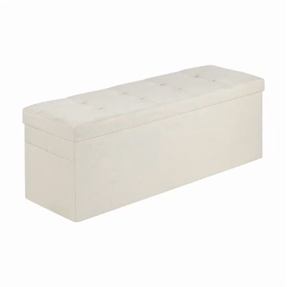 Foldable Storage Ottoman Bench with Side Bags Upholstered Linen Chest Supports 660 lbs Large Space for Living Room Bedroom Entryway Beige