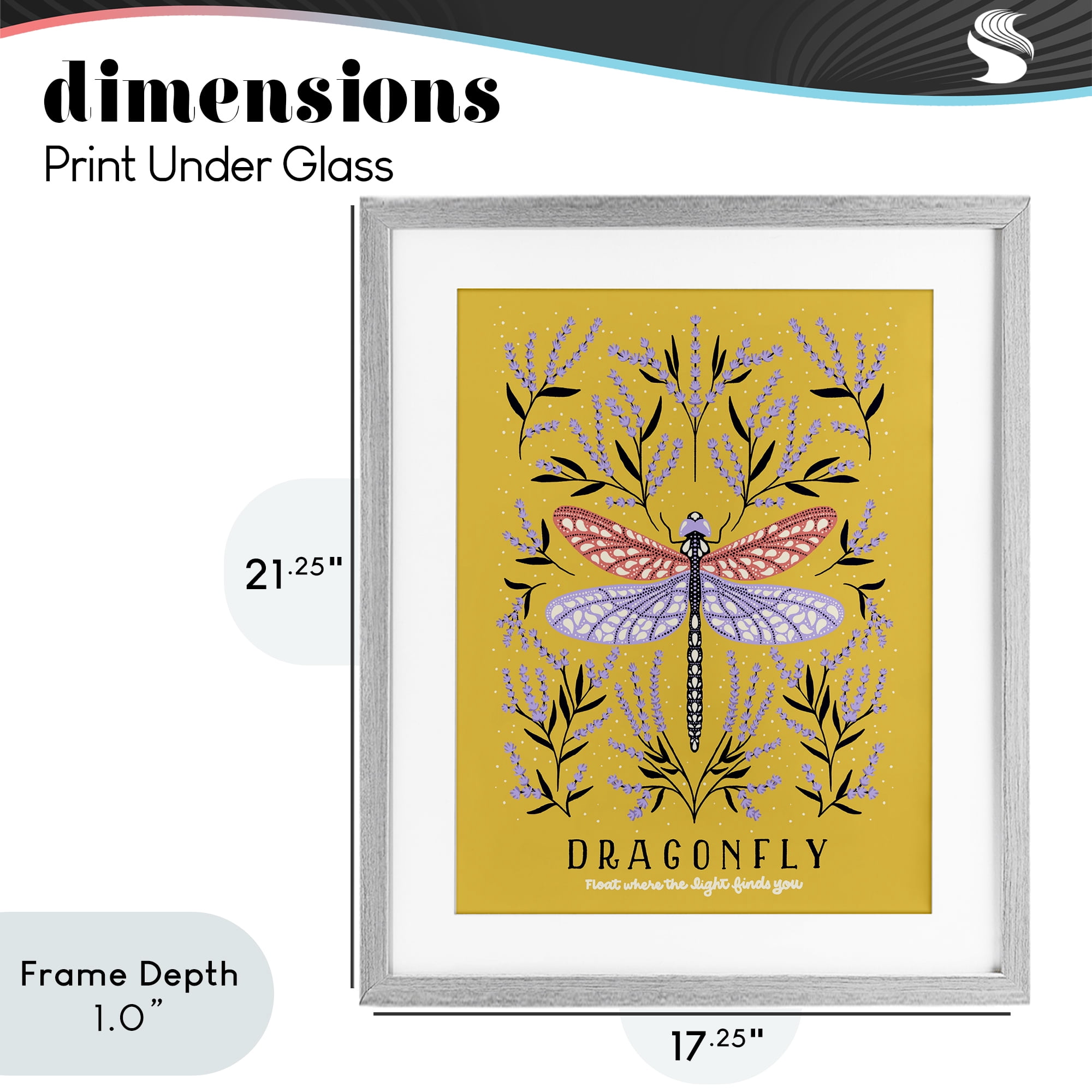 Stupell Industries Dragonfly Symmetry on Yellow Gray Framed Print Under Glass, design by Indira Prieto | IndySign