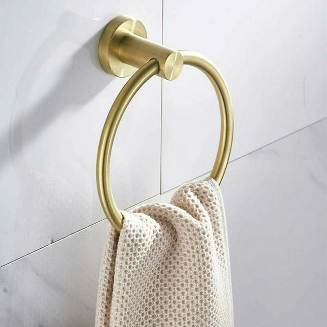 Porte-serviettes Rond Doré Brossé pour Salle de Bain, Support Mural en Acier Inoxydable avec Bords Lisses pour une Utilisation Sécurisée dans la Chambre, le Salon, l'École, l'Hôpital