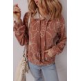 thumbnail image 4 of I AM A FASHION JUNKY Brown Floral Twisted Rib Drawstring Kangaroo Pocket Hoodie (Brown, S, 95%Polyester+5%Elastane), 4 of 8