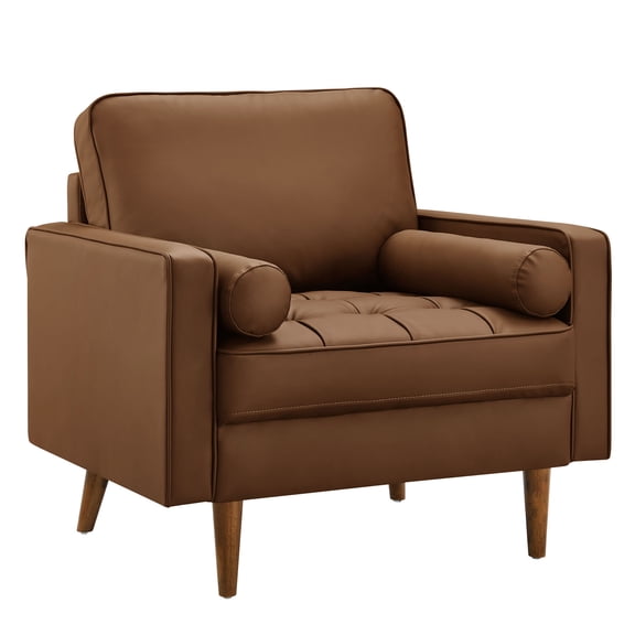Armchair, Tufted, Brown, Faux Leather, Living Room Lounge Cafe Lobby Hospitality Restaurant, Modern Contemporary, HB37335
