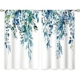thumbnail image 6 of Teal Eucalyptus Botanical Leaves Floral Small Kitchen Curtains Blue Flower Window Treatment Wildflower Plant Cafe Short Window Curtains for Bathroom Room Tier Treatment Drapes 26x24 inch, 6 of 6
