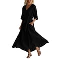 thumbnail image 2 of Uscallm Women Plus Size V Neck 3/4 Sleeve Tie Flowy Boho Maxi Dress Casual Basic Long Travel Dresses, Black 3XL, 2 of 6