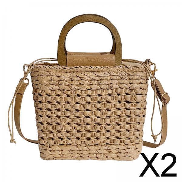 Bolso tejido a mano,Bolso de mano tejido de paja elegante para mujer,Bolsos casuales tejidos a mano con cordón para fiesta en la playa,Bolso bandolera informal Correas de hombro