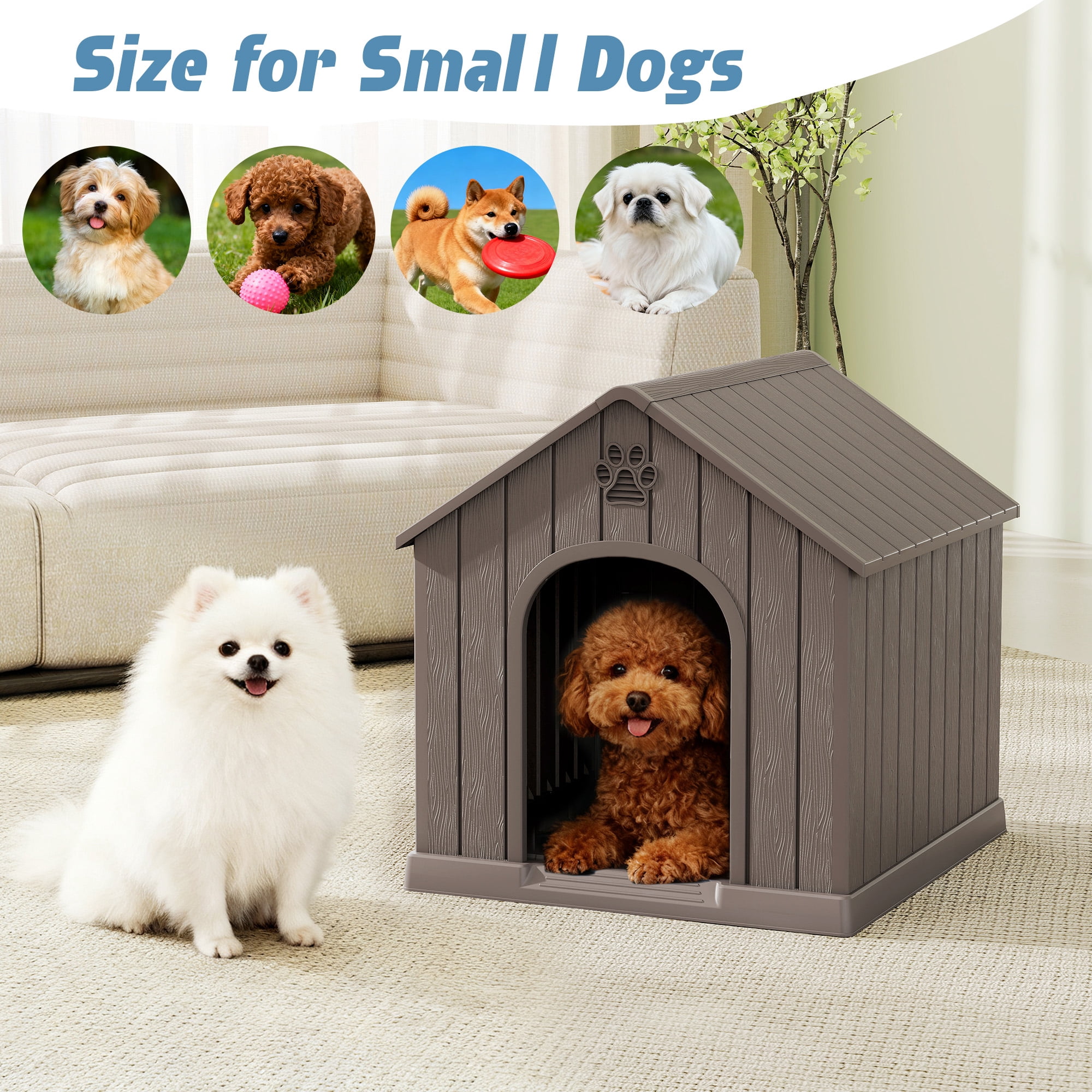 Bifanuo Durable Dog House for Small to Medium Dogs, PP Material Weatherproof Puppy Shelter with Elevated Floor & Air Vents, Easy Clean, Gray, 26.2"L x 24"W x 26"H