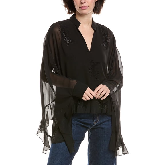 Vince Camuto womens  V-Neck Flowy Blouse, XL, Black